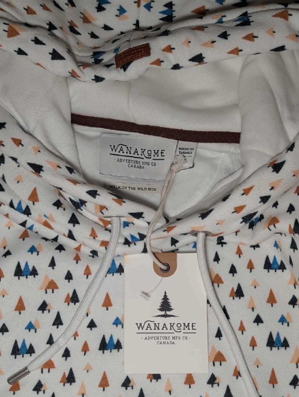 Wanakome White Hoodie with Blue & Tan Triangle Print